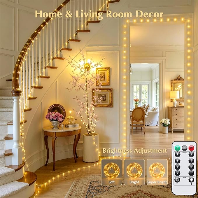 JMEXSUSS 300 LED Fairy Lights Plug in, 66FT USB String Lights for Classroom | Indoor Christmas Lights for Outdoor Dorm Party Patio Living Room Tree Decor, with Remote and Timer 8 Modes,Warm White
