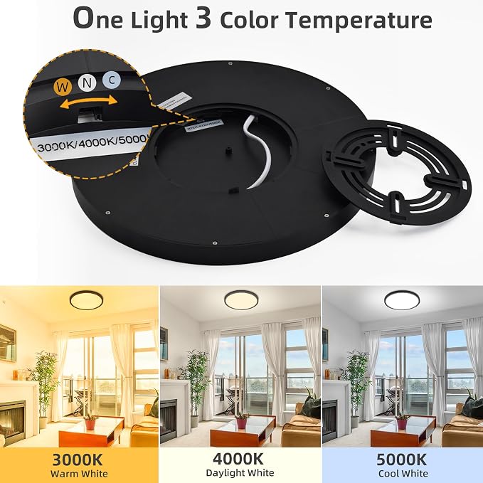 Hlite 9 Inch LED Flush Mount Ceiling Light,1800LM,6 Pack,3CCT | 18W 3000K/4000K/5000K Selectable,Super Slim,Low Profile Round Ceiling Light Fixtures for Kitchen,Bedroom,Hallway,Black