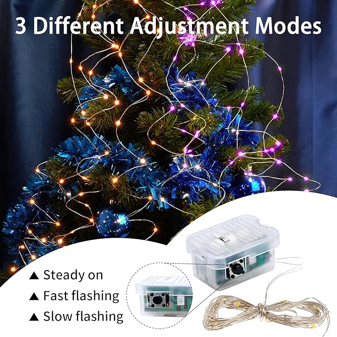 8 Pack Fairy Lights 7Ft 20 LED Twinkle String Lights Battery Operated Waterproof Firefly Starry for Mason Jar Party Wedding Christmas Valentines Day,Orange&Purple