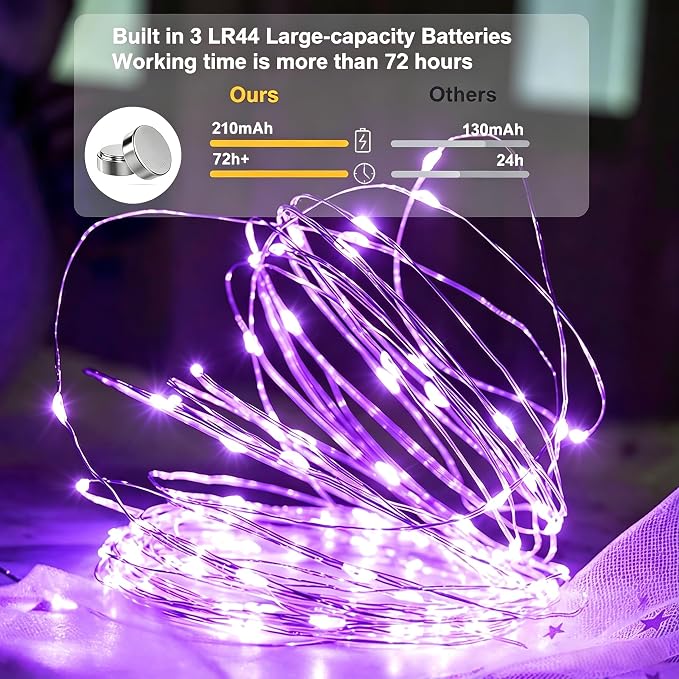AIKEI 12 Pack LED Fairy Lights Battery Operated, Mini String Lights Waterproof 7ft 20 Led Firefly Starry Lights for Wedding Party Bedroom Garden Christmas Decoration Purple