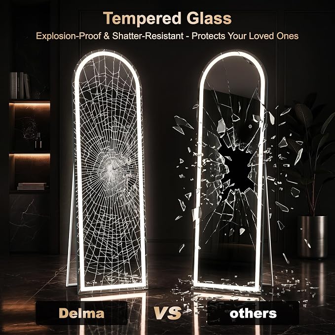 LED Arched Full Length Mirror, 65"x21" Full Body Mirror with Lights, Dimmable & 3 Color Lighting, Standing/Leaning/Wall Mounted Vanity Mirror for Bedroom, Dressing Room, Living Room