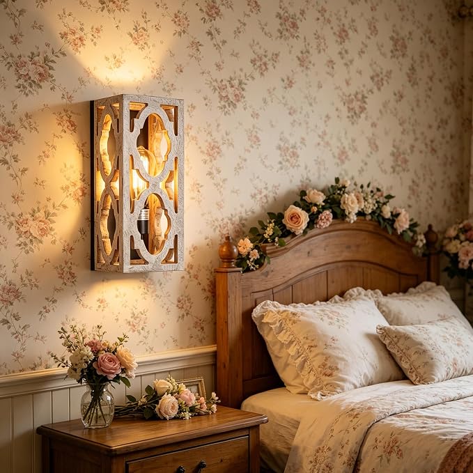 Farmhouse Wall Sconce, 1-Pack Rustic Wooden Hardwired Wall Scones,13In Indoor Vintage Decorative Light Fixture for Bedroom Living Room Hallway Kitchen,Home Light Interior,No Bulb Included