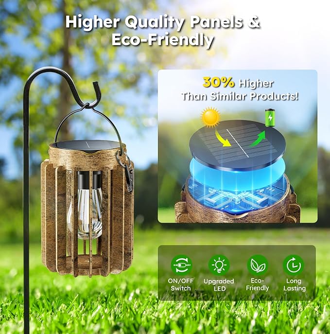 4 Pack Solar Lanterns Outdoor Waterproof, Retro Metal Hanging Lantern | 12-Hr Runtime Outdoor Solar Lantern, Auto On At Dusk, High Bright Hanging Solar Lights for Outside Garden Porch Patio Decor
