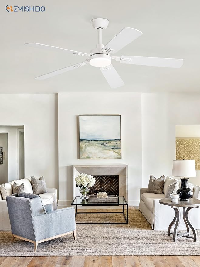 ZMISHIBO 52" Ceiling Fans with Lights and Remote, White Modern for Indoor | 24W 2400LM Bright LED, 3CCT, Dimmable, App Control, Farmhouse Dual Finish Blades, Quiet&Strong Motor for Bedroom, Living Room