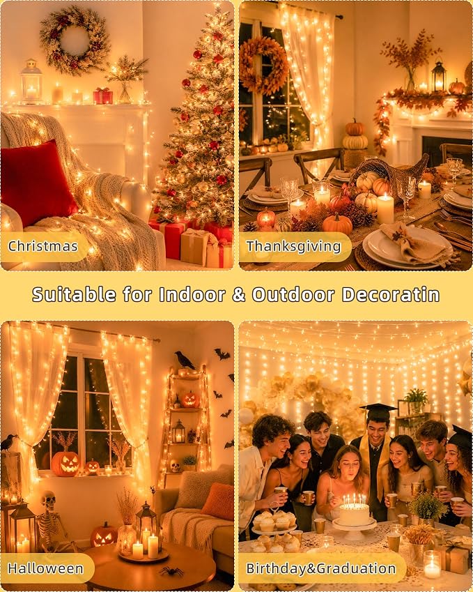 Warm White Christmas String Lights, 33FT 100 LED Fairy Lights Indoor | 8 Modes with Memory, Connectable, IP65 Waterproof, Transparent Wire, Up to 5 Sets, Widely use for Classroom, Bedroom, dorm