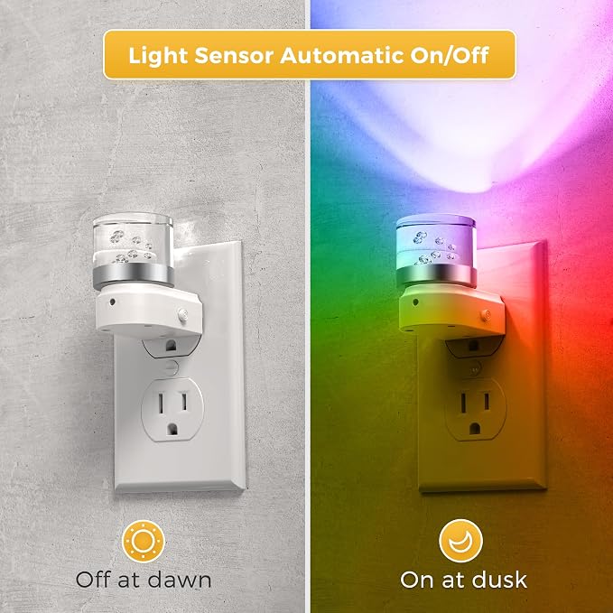 L LOHAS LED Night Light, Night Lights Plug into Wall | Color Changing Nightlight RGB with Dusk to Dawn Sensor, for Halloween, Christmas, Holiday, Hallway Bedroom Kids Room, 2 Pack