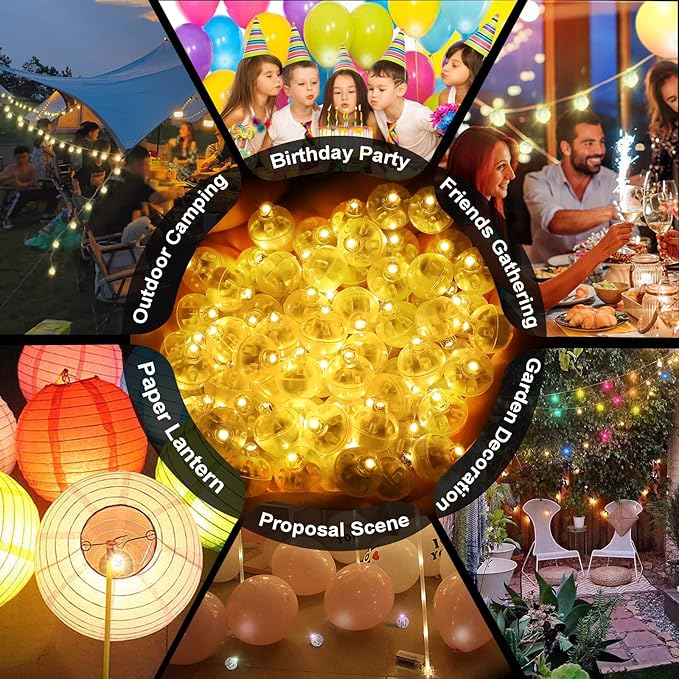 100 Pcs Warm White Balloon Light with Loop for Hanging, Mini Ball Lights Easter Egg LED Drinks Lights Round Tiny Led Light for Paper Lanterns Vases Birthday Party Event Wedding Decoration
