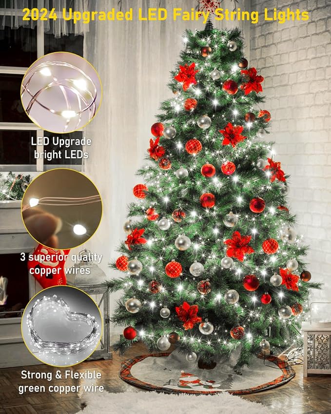 KNONEW 400FT 1200LED Green Wire Outdoor Fairy Lights Plug in Cool White | Timer,Memory,Dimmable,Remote,Waterproof,Green Wire,Invisible in Greenery,for Garden,Wedding,Party, Indoor/Outdoor, Christmas