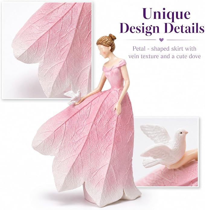 Guichifun Pink Leaf Angel Girls Fairy Statue Home Decoration | Resin, Home Garden Patio Living Room Decor, Memorial Gift for Mom 5.5 x 3.25 x 8 Inch