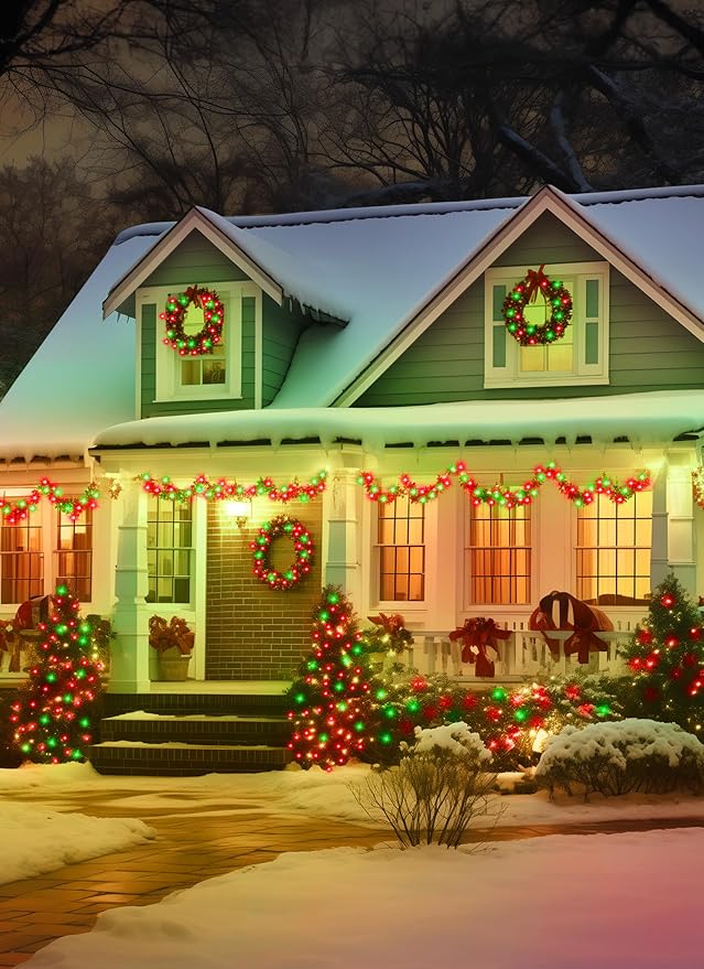 Minetom Solar Christmas Lights Outdoor Waterproof, 2 Pack Total 80FT 200 LED Solar Lights with 8 Modes, Solar Christmas Outdoor Decoration, Solar String Lights for Outside House Tree, Red & Green