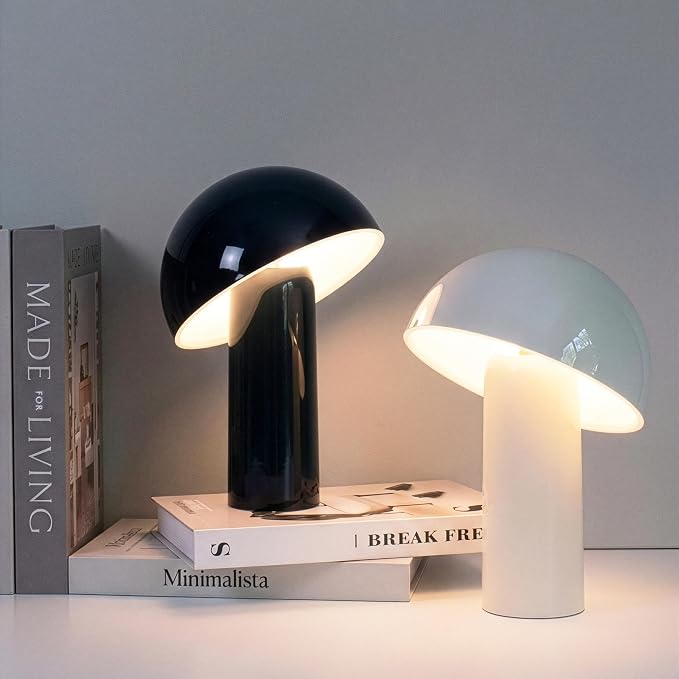 Brightech Celia Table Lamp – 10" Touch-Controlled Mushroom Small Lamp, Cordless & Dimmable LED, Portable Bedside Night Light, Sustainable Mood Light, Recycled Modern Patio Lamp for Home Décor – Cream