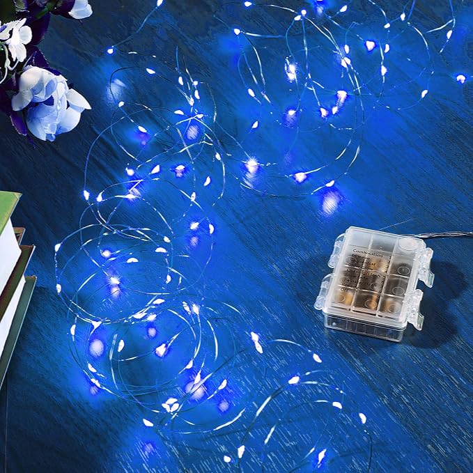 Ariceleo 4 Pack 32.8 Ft. Battery Operated Outdoor String Lights with Remote & Timer, LED Blue Fairy Lights, Waterproof Twinkle Lights for Bedroom, Dorm, Mason Jar, Wedding, Party, Christmas
