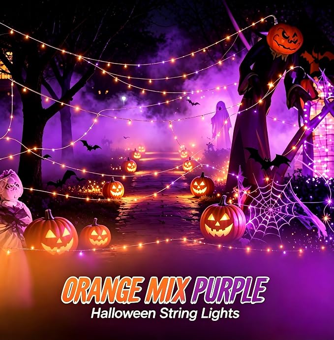AIKEI 12 Pack LED Fairy Lights Battery Operated, Mini String Lights Waterproof 7ft 21 Led Firefly Starry Lights for Wedding Party Bedroom Garden Christmas Decoration Orange and Purple