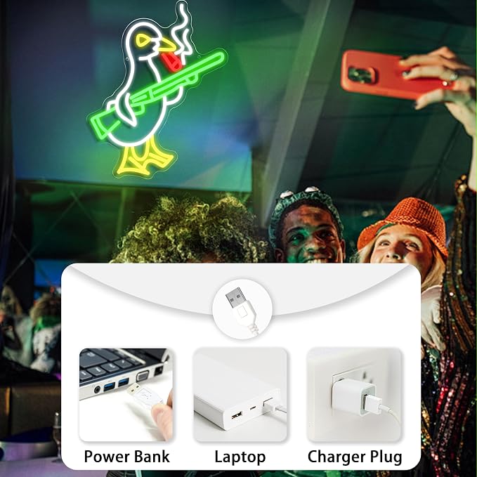 Duck Neon Sign with Adjustable Switch Game Room Led Sign with Usb Powered Knife Neon Light Cool Animal Neon Light Sign for Home Bedroom Bar Party Club Man Cave Cafe (15.75 * 12.6 in)