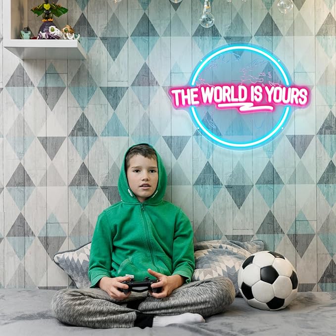The World Is Yours Neon Sign Carved Planet The World Is Yours LED Neon Light Lamp for Wall Decor Light Up Signs for Office Wedding Man Cave Game Room Bedroom Birthday Gift 41CM*31CM
