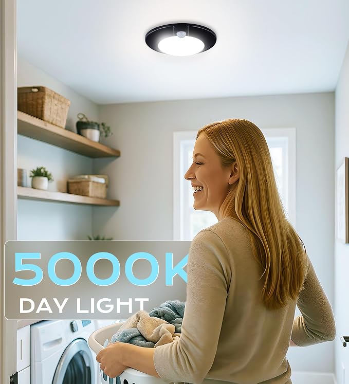 [2 Pack] CLOUDY BAY Motion Sensor Ceiling Light Indoor,120V CRI90 10W 5000K Bright Day Light,6.5 inch LED Flush Mount Ceiling Lighting Fixture for Garage,Walk-in Closet,Attic,Pantry Wet Location,Black