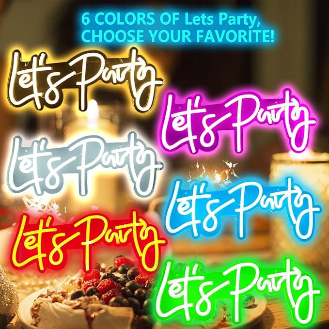 Ajoyferris Let's Party Neon Signs Neon Light Sign for Wall Decor 16''x 7'' Word LED Neon Sign Art Decorative Lights for Bachelorette Party, Engagement Party, Birthday Party,Wedding Party Pink