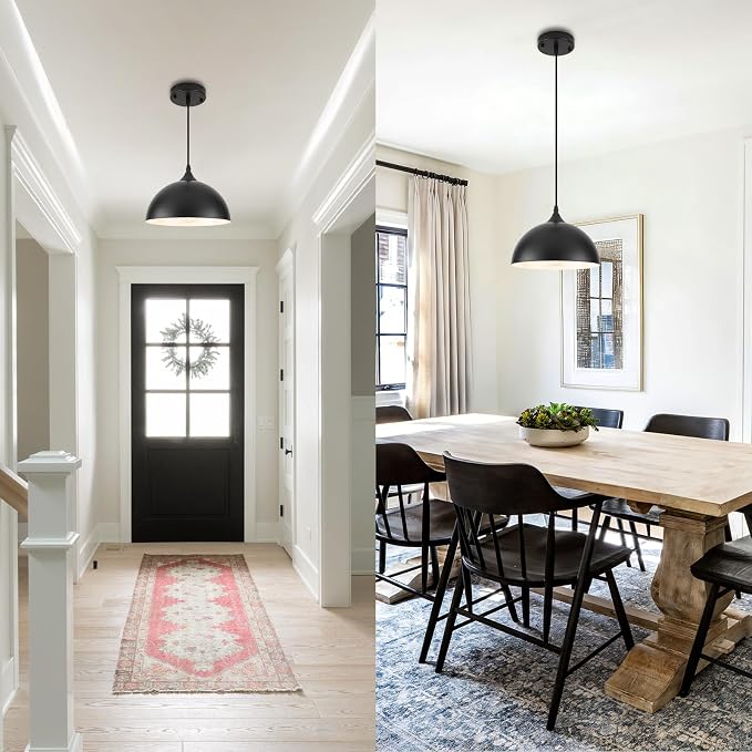 9.8 inch Kitchen Pendant Light 3 Pack, Black Dome Pendant Lights Kitchen Island, Farmhouse Kitchen Island Light, Modern Pendant Lights for Kitchen Island Dining Room Bedroom