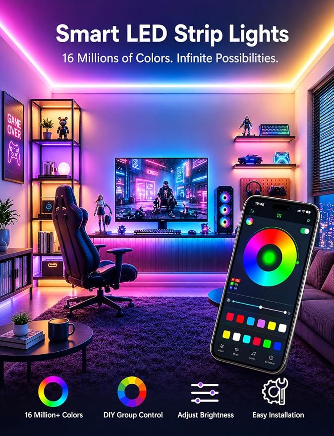 MFWW 130FT Strip Lights, Smart IC RGB LED Lights Multiple Colors on One Line, App+Remote Control, Timing, Multimodal, Music Sync, Color Changing Lights for Bedroom, Party Home Decor