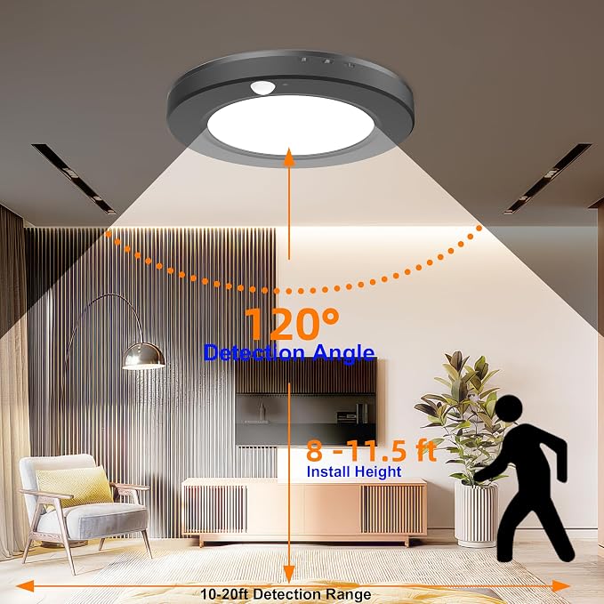 2 Pack Motion Sensor Ceiling Light Hardwired, 15W 1500lm 3CCT/3 Mode/30-120s Timer, 7.5 inch Black Small Motion Sensor Light Indoor for Closet, Pantry, Hallways, Stairwells, Garage
