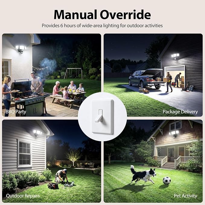 Security Lights Motion Outdoor with Dusk to Dawn, Hardwired Floodlights | 11,000LM 6 hrs always-on manual override, led motion sensor flood light, IP65, for yard garage driveway, black, 2 pack