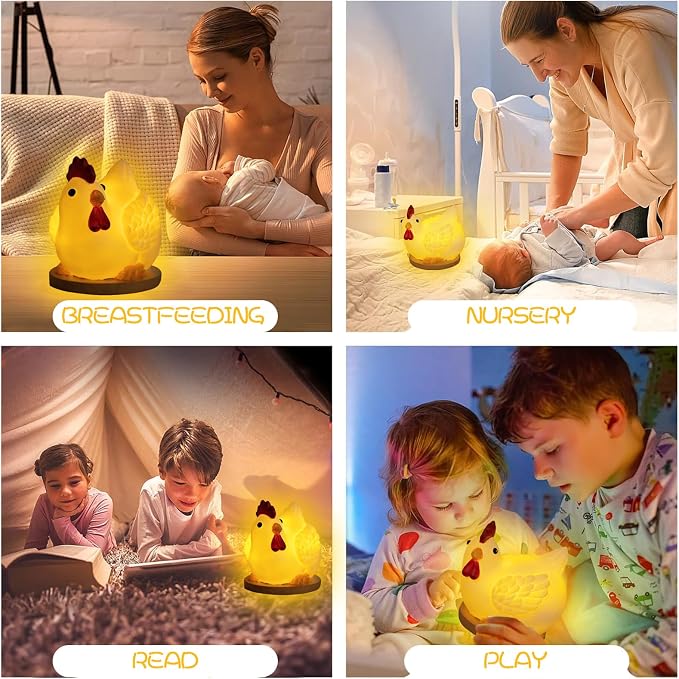 Cute Chicken Egg Night Light for Kids, Battery Powered Resin Lamp, Baby Nursery Nightlight for Kids Room Decor, Funny Chicken Birthday Gift White