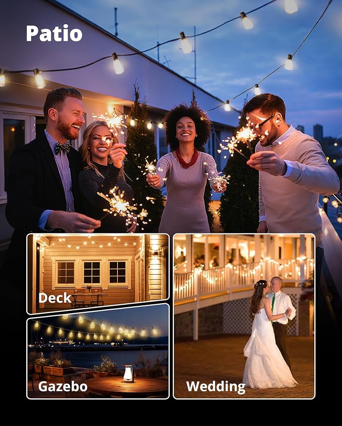 Outdoor String Lights 50FT, Patio Lights Outdoor Waterproof with 27 Bulbs | Shatterproof,Edison Outside Lights,Plug-In,2700K Dimmable, Connectable, Hanging Light for Porch Garden Backyard Deck Balcony