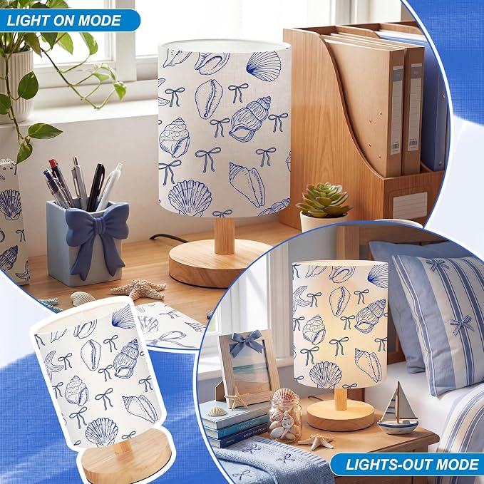 Coastal Table Lamp for Bedroom Bedside Lamp with Linen Wooden Night Stand Coastal Cowgirl Decor for Bedroom Girls Living Room