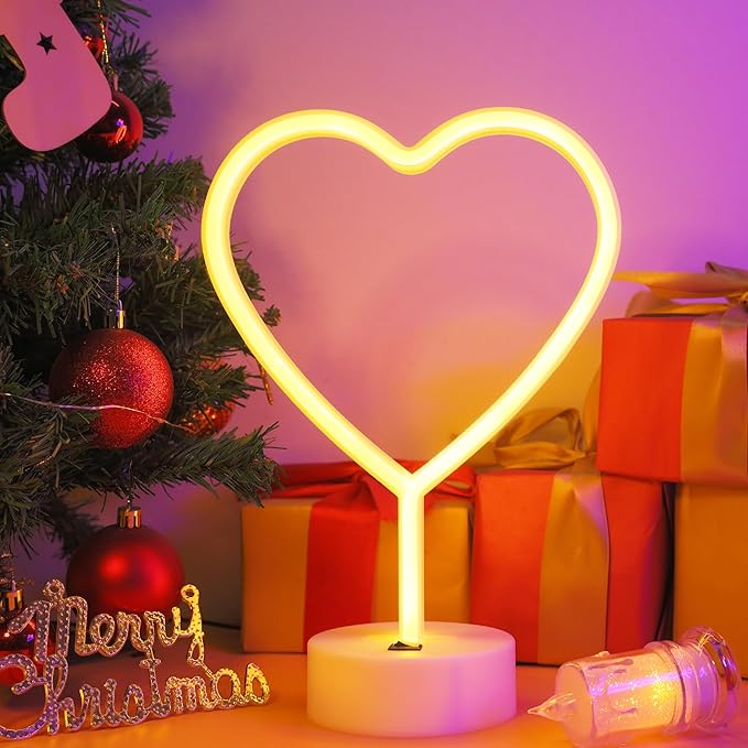 ENUOLI Neon Night Light Heart Shaped Lamp USB & Battery Powered Hanging Heart Love Neon Sign Wedding Novelty Home Decor Birthday Party Christmas Party Kids Room Living Room Bedroom Bar