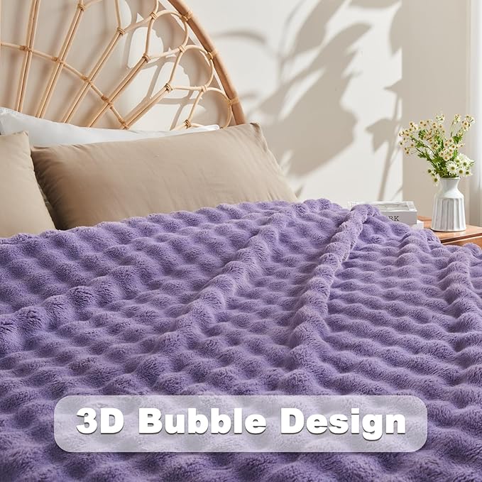 NEWCOSPLAY Twin Blanket for Couch Lavender Super Soft Flannel Fleece 3D Bubble Lightweight Bed Blanket All Season Use (Lavender, Twin(60"x80"))