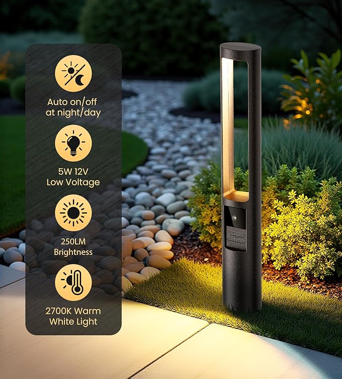 MEIKEE 5W Pathway Lights Low Voltage, 12-24V Auto On/Off Landscape Lights with 100W Transformer 100FT Cord, 2700K Warm White Aluminum Landscape Outdoor Lighting for Yard Path Garden Lawn 12-Pack