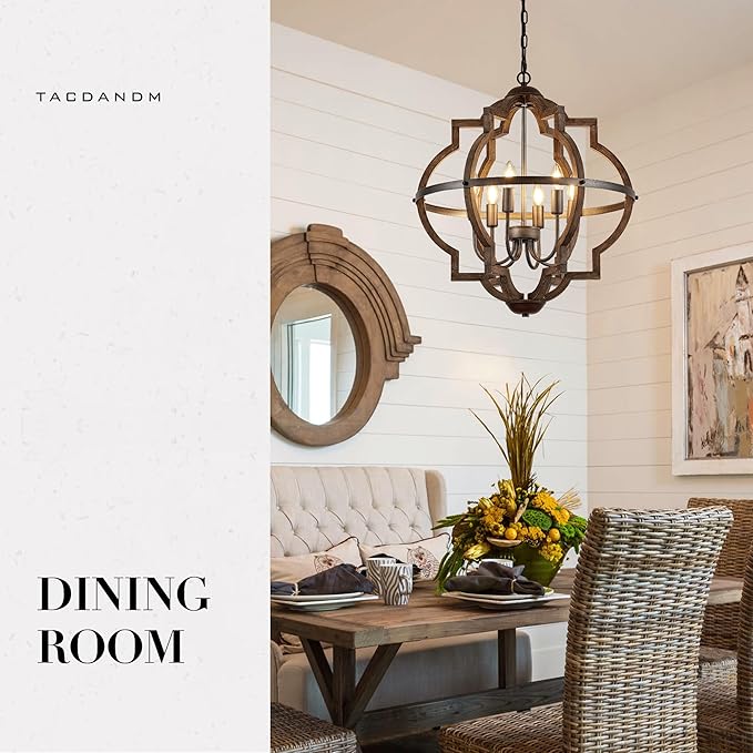 6-Light Wood Farmhouse Chandelier for Dining Room 23'' Vintage Rustic Pendant Light Fixtures Lighting for Hallway Entryway Foyer Kitchen Living Room