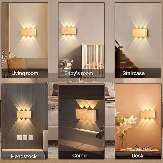 Shelprojsu LED Magnetic Wall Sconce Lights,5000mAh Wireless Bedside Wall Light USB Rechargeable Reading Wall Lamp,3 Lighting Colors and Dimmable Battery Operated Wall Sconces (Wood Color, 1 pcs)