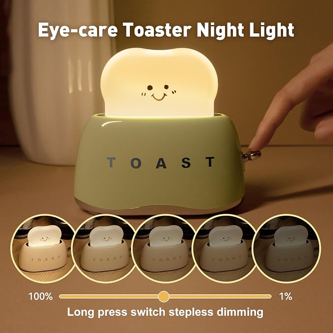Cute Cartoon Toaster Night Light Table Lamp Desktop Lighting Ornaments Nursery Kids Toys LED Nightlight Gifts Bedroom Decor Yellow