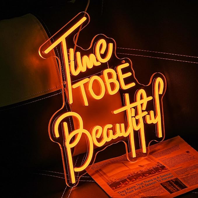 Time To Be Beautiful Neon Sign for Wall Decor, USB Powered Beauty Neon Light, Letter Beauty Salon Led Light Sign for Nails Studio Hairdressing Shop Barber Shop Dressing Room Decoration