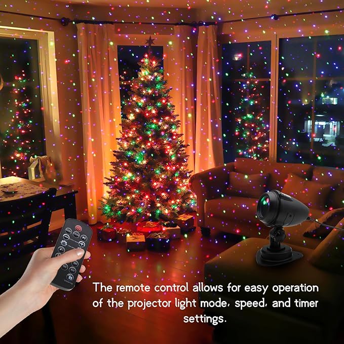 Outdoor Christmas Projector Lights, Outdoor Garden Lights, Featuring Red, Green, and Blue Stars Accents, IP65 Waterproof. Ideal for Holiday Celebrations, Parties, and Garden Decorations.