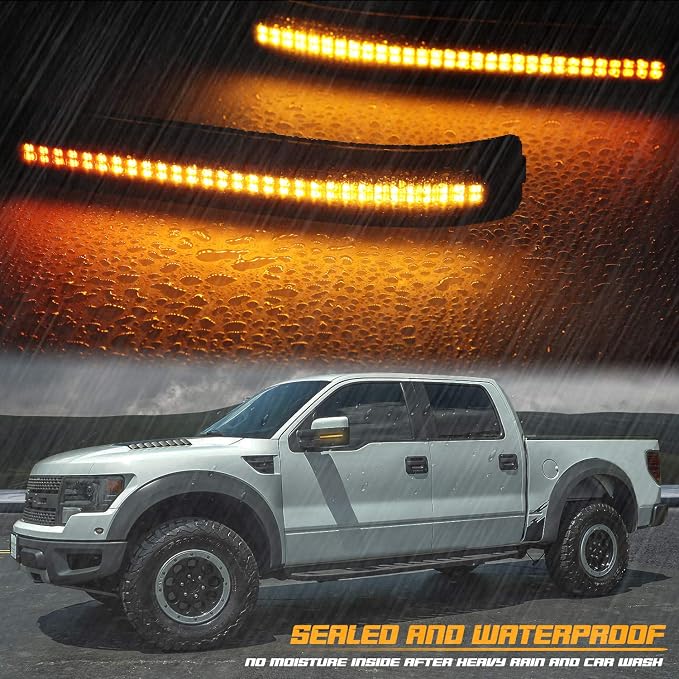 Sequential LED Side Mirror Reflector Lights Smoked Lens Compatible with Ford F150 2009 to 2014