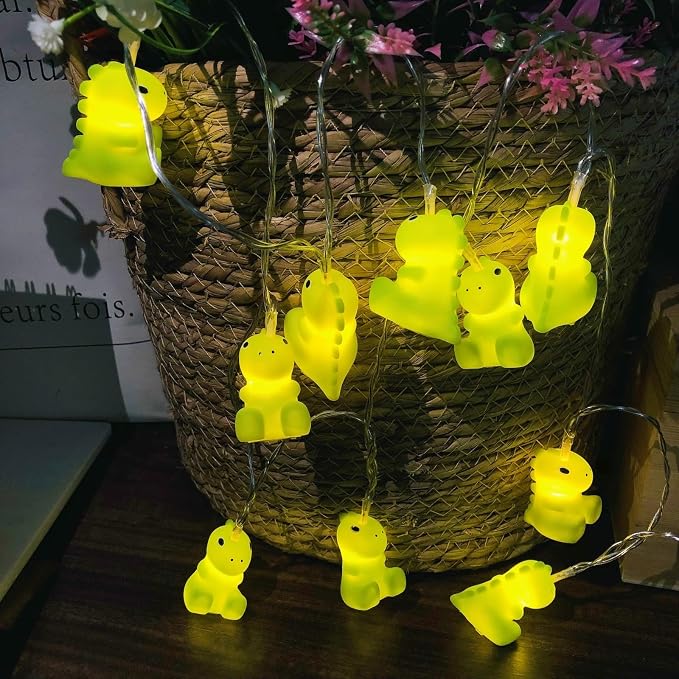 Cute Dinosaurs String Lights 5.4ft 10 LED Battery Operated Green Animal Night Lights Dino Llights for Bedroom Holiday Christmas Decortion (Dinosaurs, 1.65m/10LED)