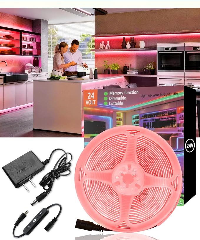 Red COB 20Ft LED Strip Lights 24V Dimmable High CRI95+ Ultra Bright Flexible LED Tape Lights LED Lights Strip Rope Lights for Romantic Wedding Anniversary Home Bedroom Indoor Decorative Lighting