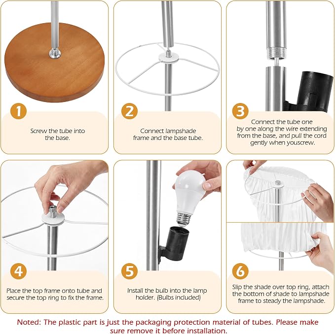 Floor Lamp for Living Room, Color Temperature Adjustable Column Tall Lamp, Standing Lamp Corner Floor Lamp for Bedroom-White Coloth Shade(Bulbs Included)
