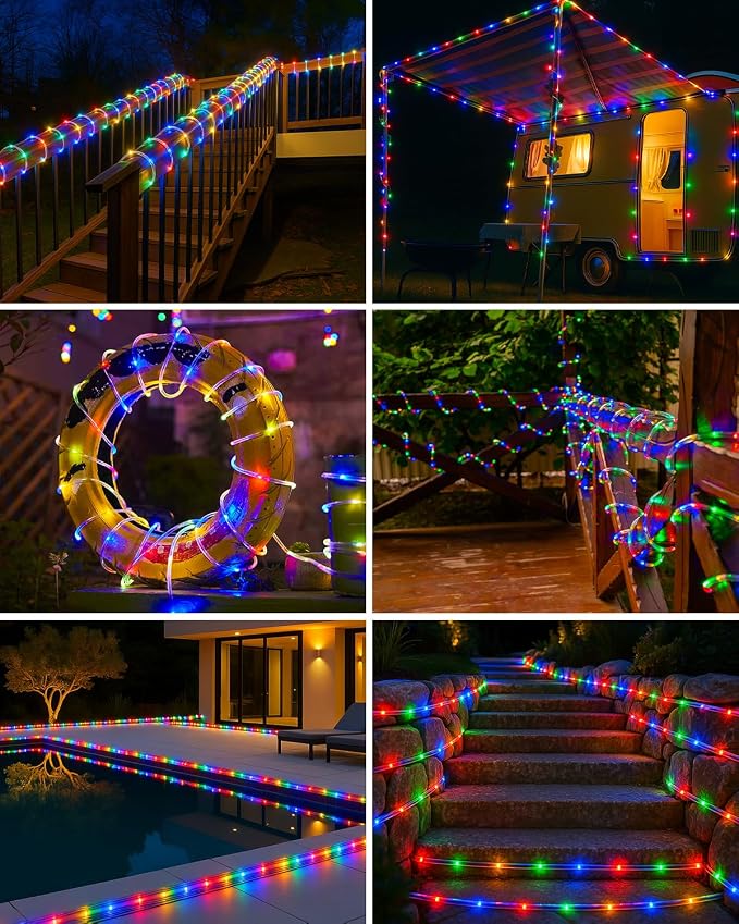 btfarm Solar Rope Lights, 120LED 46FT String Lights Outdoor Waterproof | 2 Pack 8 Modes, Timer Memory Function, Tube Trampoline lighting for Outside Garden Tree Christmas Yard Patio Decor,Multicolor