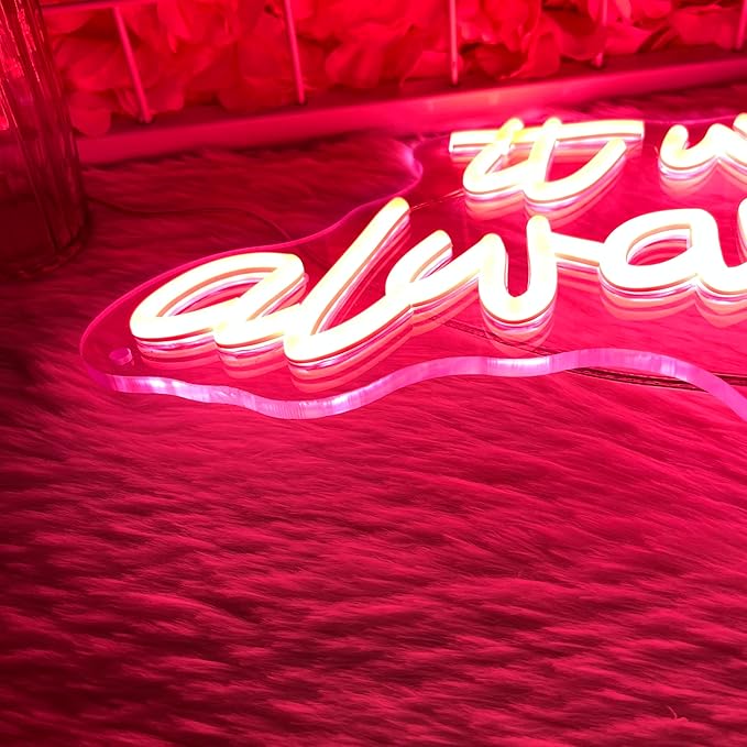 It's Always You Neon Sign Pink Neon Wedding Sign LED Neon Signs for Wall Decor Light up Sign for Bedroom Neon Light for Wedding Festival Anniversary Valentine's Day Birthday 40CM*23CM