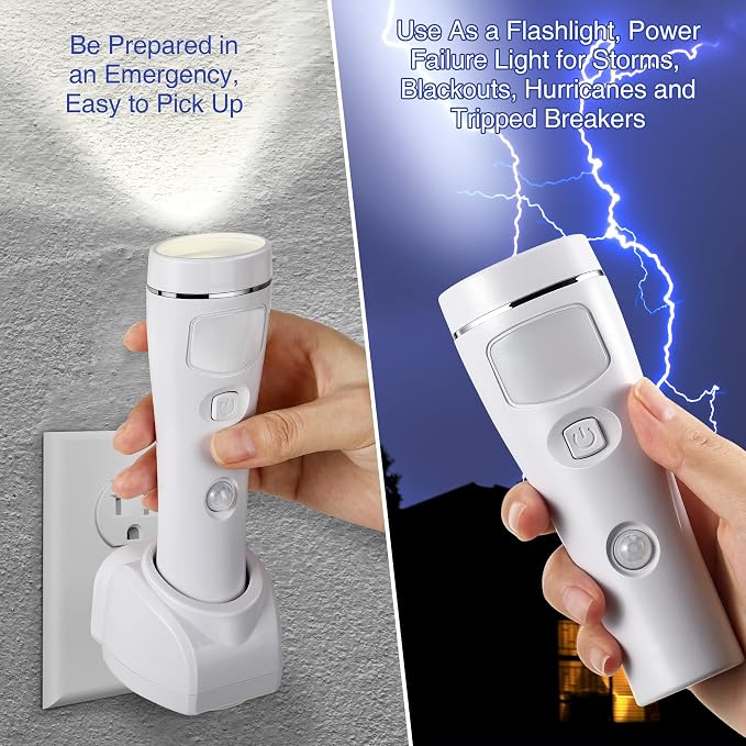 Enhon 4 Pack 4 in 1 LED Emergency Lights for Home Power Failure,White | Rechargeable plug-in flashlight, motion sensor night light, auto turn-on during blackout, hurricane supplies