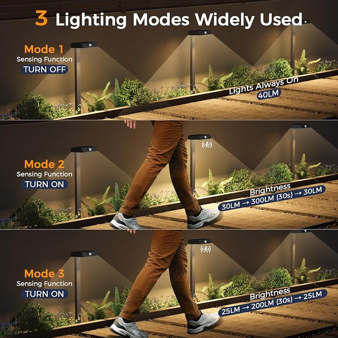 XMCOSY+ Solar Pathway Lights, 8 Pack Metal Motion Sensor Outdoor Lights | 300LM Bright Landscape Light, All-Night Lighting, Waterproof Solar Garden Light for Yard, Driveway & Walkway, Warm/Cool White