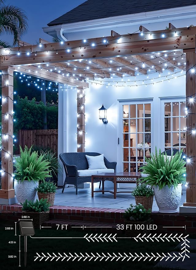 Brightown 2 Pack Solar String Lights Outdoor Waterproof, 80 FT 200 LED | Solar Powered Christmas Lights with 8 Modes, Auto On/Off, Patio Lights for Outside Tree Garden Party Decor (Cool White)