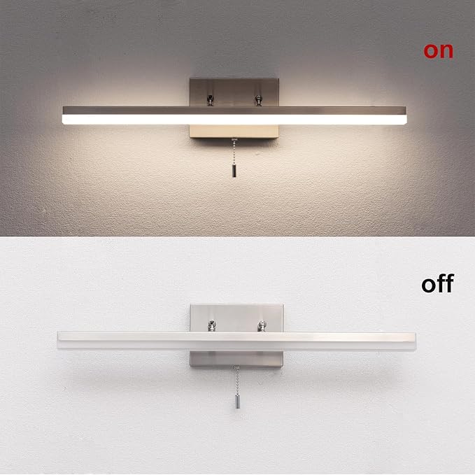 COTULIN 24-Inch Modern Brushed Nickel Bathroom Light Fixture - 180° Rotatable LED Chrome Vanity Light Bar for Over-Mirror Use, 12W Bathroom Sconce Wall Lighting with Switch on/Off