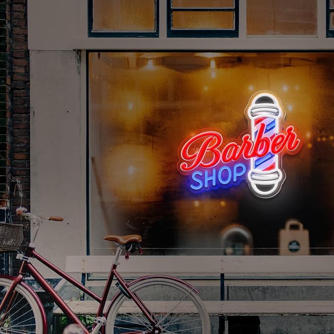 Barber Shop Neon Sign for Wall Decor,LED Hair Salon Light Sign for Hair Beauty Salon Store, USB Powered Led Barber Sign Decor for Barbershop, Man Cave, Garage