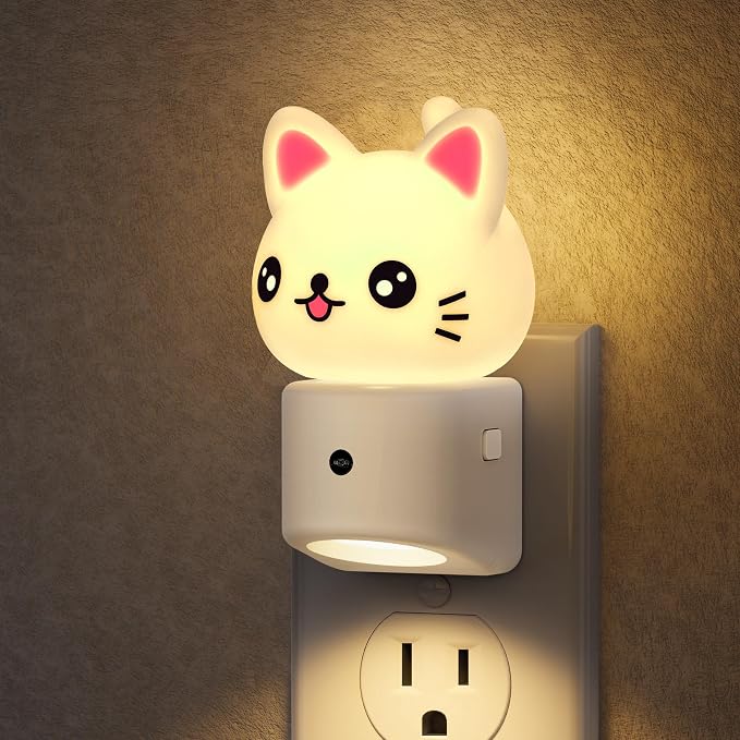 Night Light for Kids,3D Cute Cat Kids Night Light,Light Sensor | Dusk to Dawn Sensor,RGB+Soft White 3000K Plug in Night Light for Kids Room Decor,Birthday Gift,Nightlight for Kids