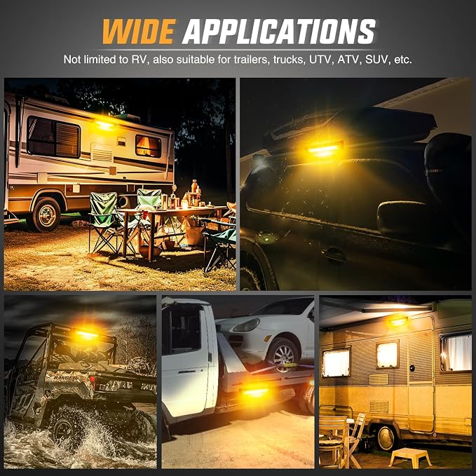 Nilight 1PC 13 Inch RV Exterior Light Amber Beam for RV Trailer Camper SUV | 1PC LED porch scene cargo light, black aluminum housing, 12V 24V waterproof for RVs trailers campers 5th wheels
