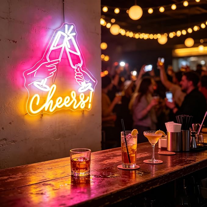 Neon Sign, Cheers Neon Signs for Wall Decor LED Signs Neon Light | Cheers Neon Signs for Wedding, Graduation, Birthday, Party, Bar, Festival Celebration Backdrop Wall Decor, Gift, USB Powered